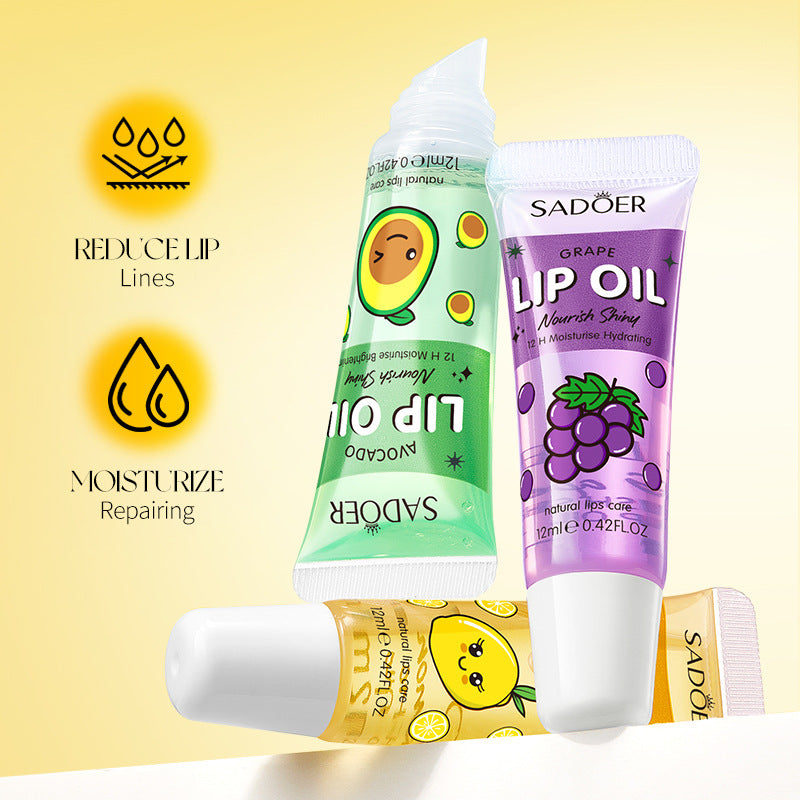 Moisturizing and Glossy Lip Oil Set SADOER Avocado Grape Lemon Lip Balm Cross-Border Wholesale