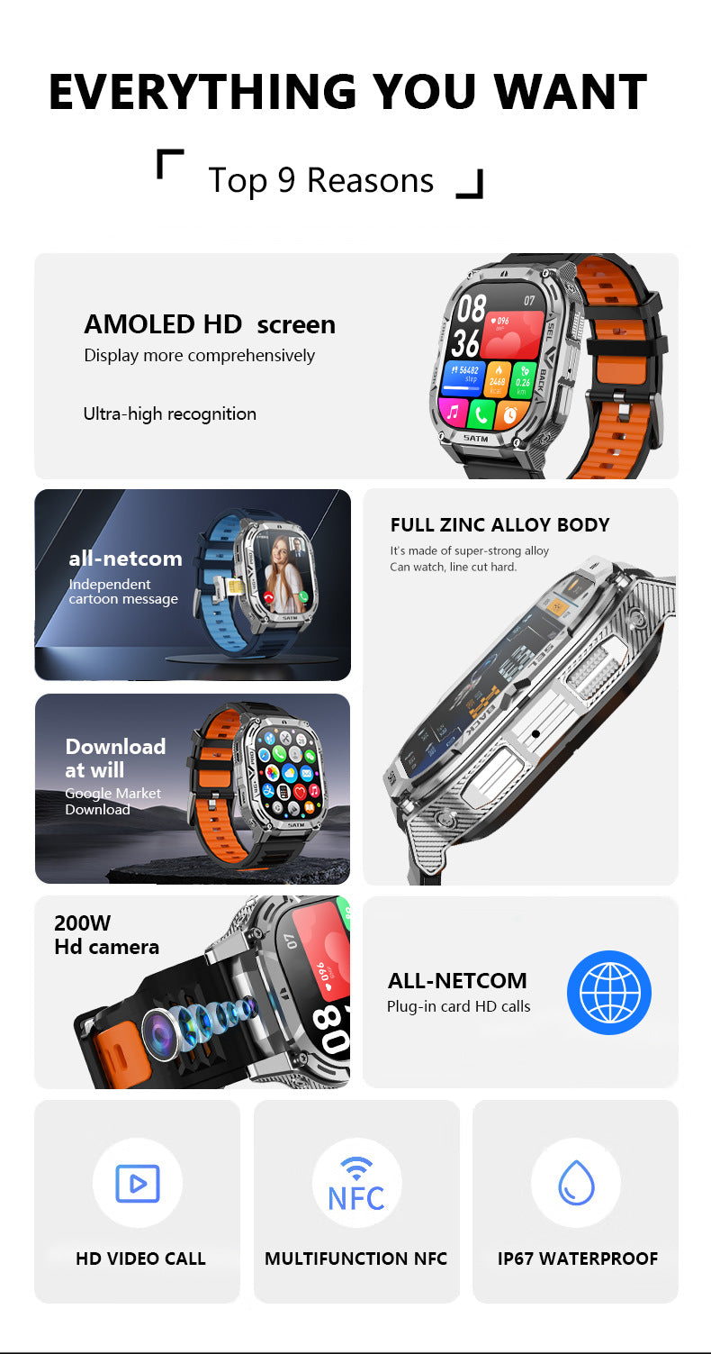 B25Smart Watch5G All-Network Compatible Google Store APP Download True Step Count Heart Rate Front Camera Sports Waterproof Shockproof