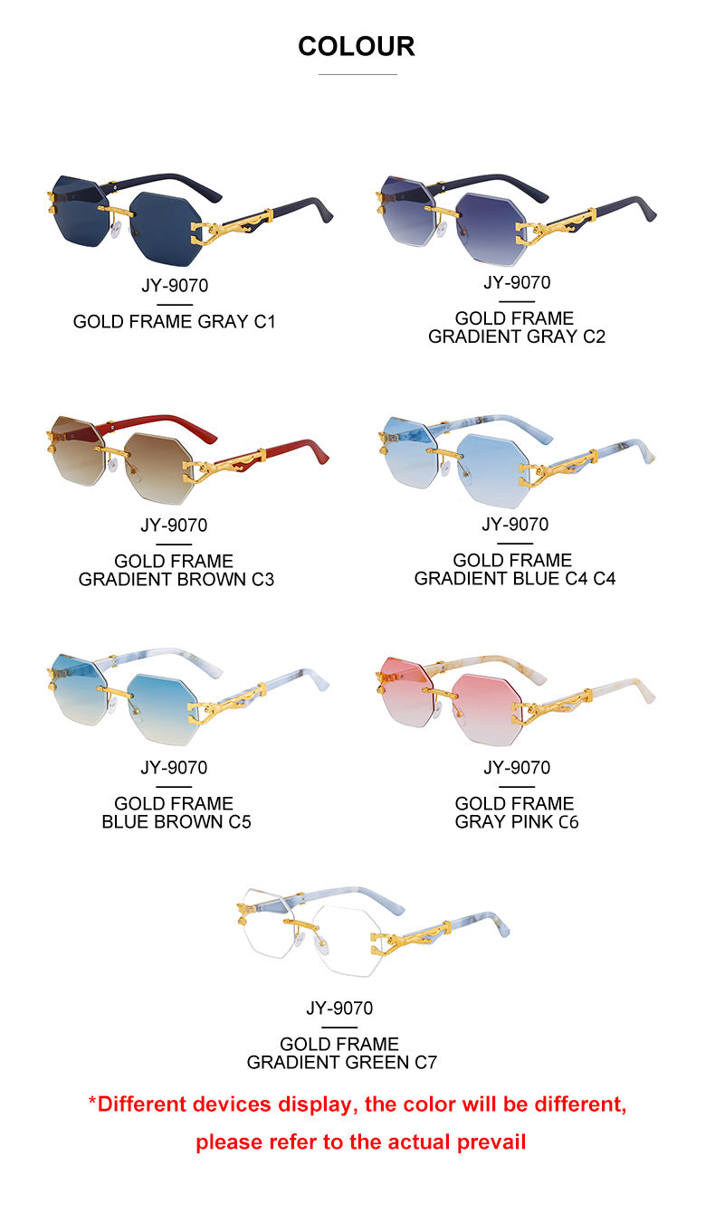 New European and American Retro Frameless Sunglasses for Men with Imitation Wood Grain Temples Wholesale Glasses shades