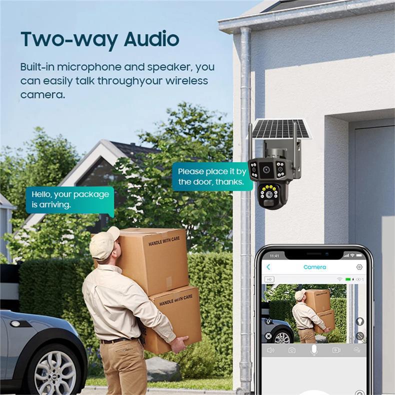 Outdoor Three-Screen Solar Camera No Electricity No Network Remote HD Night Vision Orchard Monitor Home Surveillance