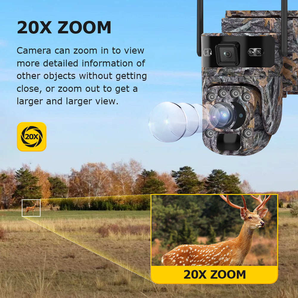 Specially designed for the new bush camouflage pattern4G Solar-powered Camera6MP Hd202x Zoom Surveillance Camera
