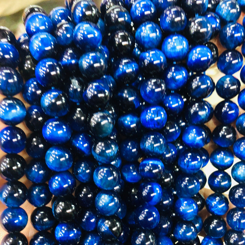 Natural Tiger Eye Stone Bracelet Men's Gift Single Circle Elastic Rope8mm Beaded Blue Tiger Eye Bracelet