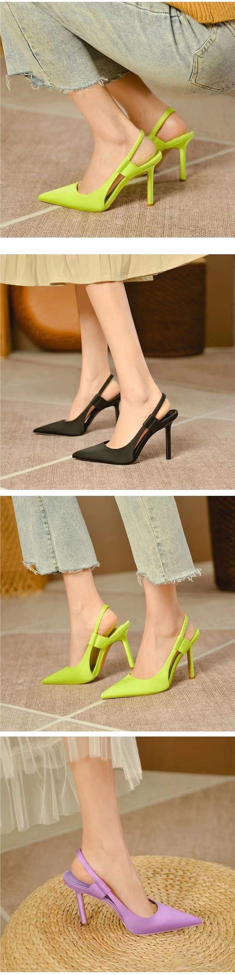 Fairy High Heels for Women2025New Pointed Toe French Style Thin Heel Mules Casual Outdoor Closed-Toe Sandals Trendy