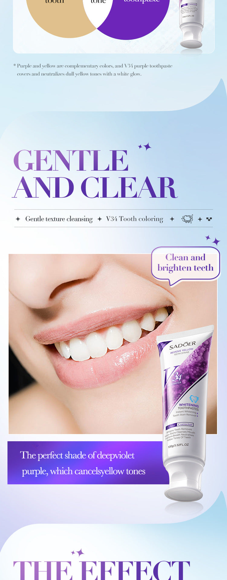 Full English V34Whitening Toothpaste SADOER Clean Tartar Brightening Toothpaste  Wholesale