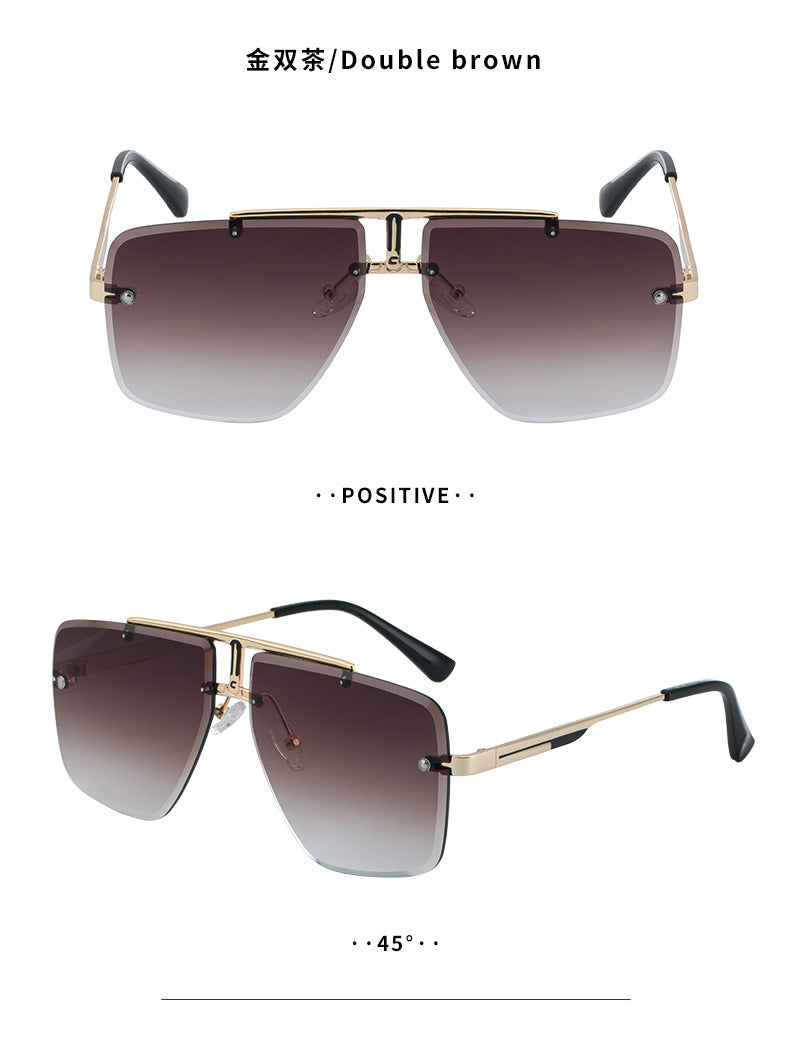 Frameless Sunglasses Men's High-end European and American Fashion New Trendy Glasses Women's Square Frame Sunshade Sunscreen Sunglasses