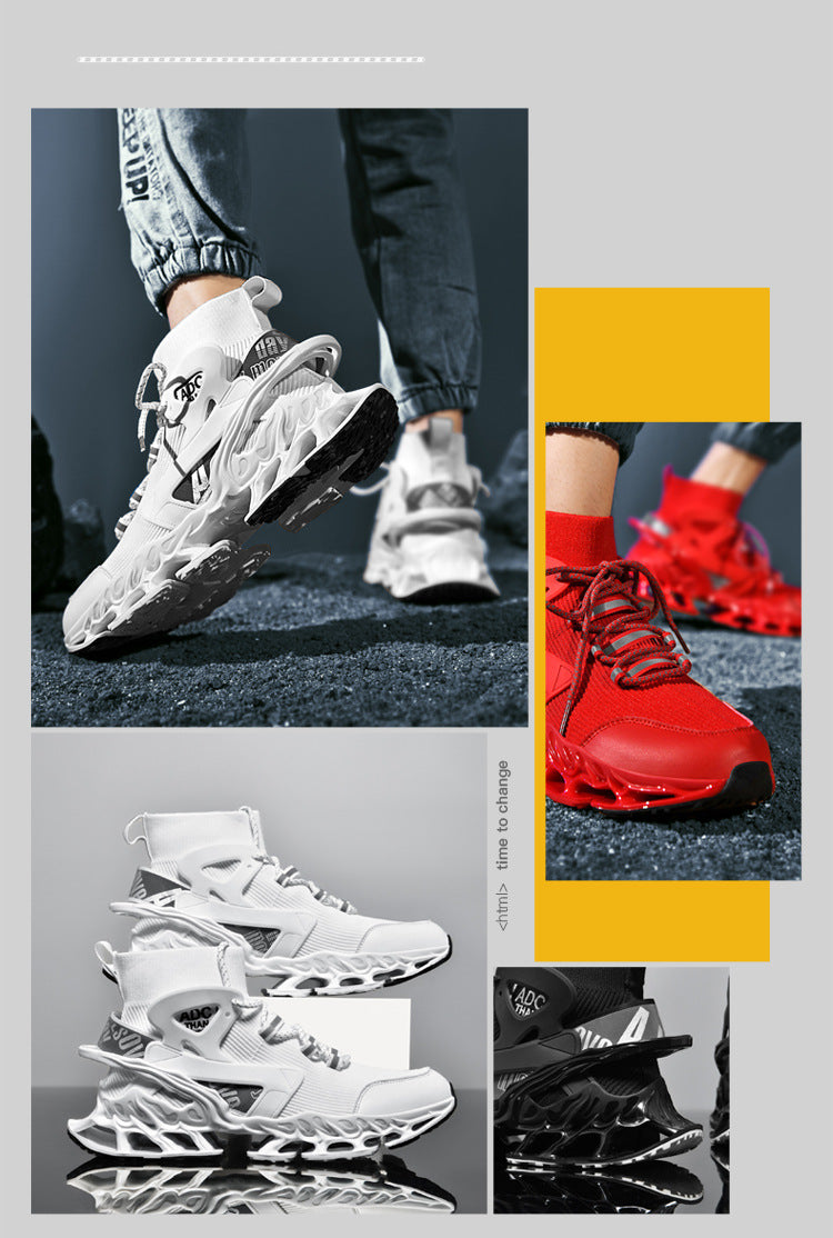 Men's Shoes National Trend Height-Increasing High-Top High-Elastic Running Shoes Basketball Shoes Ultra-Light Shock-Absorbing Running Blade-Sharp Flyknit Sports Shoes