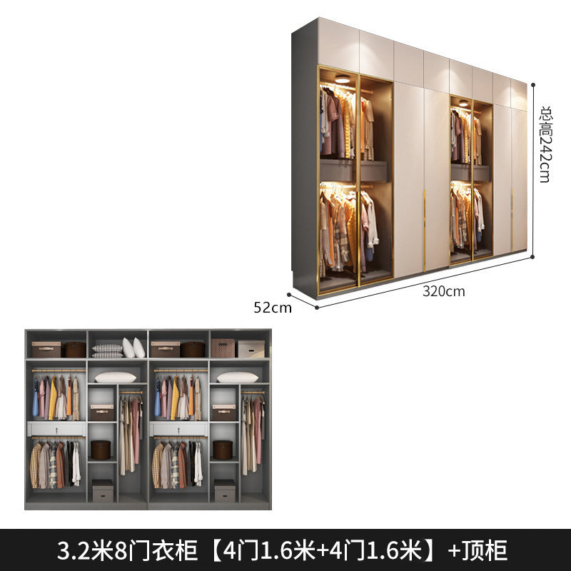 Flat Door Glass Door Wardrobe Modern Household Bedroom Cloakroom Four-Six-Eight Door Assembly Wardrobe Storage Large Wardrobe