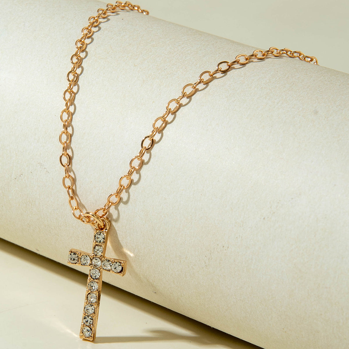 European and American Retro Hollow Diamond Cross Pendant Necklace Gothic Style Black Layered Wear Y Type Necklace