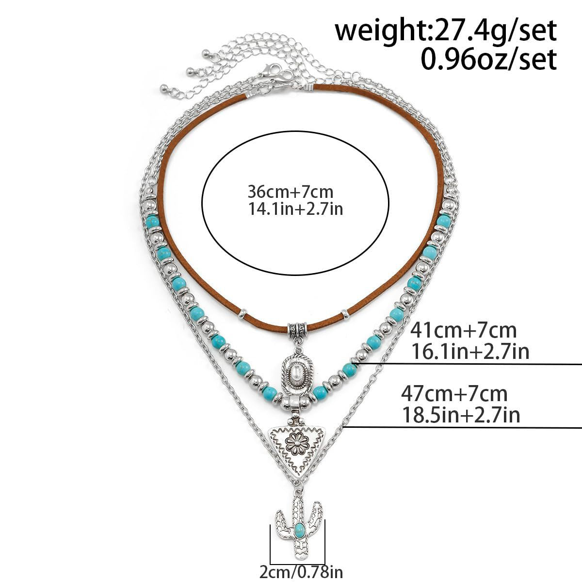 Western Cowboy Turquoise Necklace European and American Layered Necklace Set Cactus Boots Pendant Ethnic Style Retro Necklace