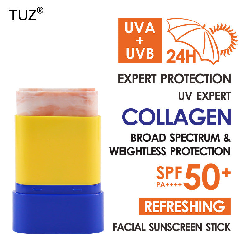 Facial Makeup Collagen Double Color Sunscreen Stick Moisturizing Brightening Skin Tone Waterproof Sunscreen Cream