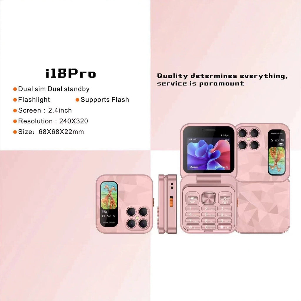 Mini flip Phone New i18pro Flip Phone2.4Dual SIM2G Button Folding Phone