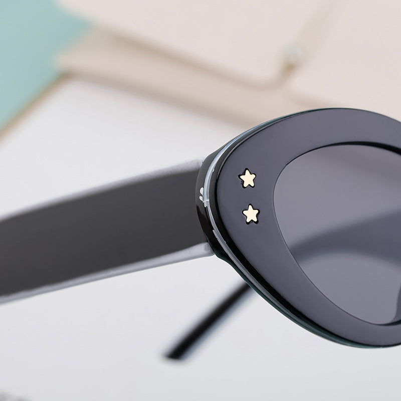 New Wide Mirror Leg Cat Eye Sunglasses for Women, European and American Fashion, High-End Feel Sunglasses sunglasses