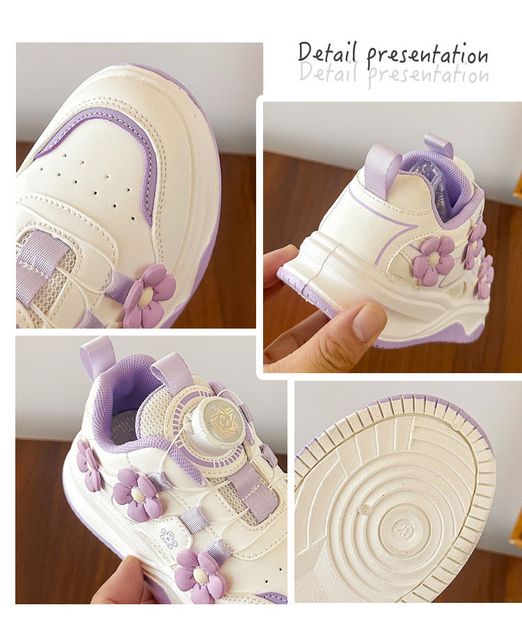 Children's Sports Shoes Spring and Autumn2025New Student Knob Girls' White Sneakers Versatile Casual Girls' Running Shoes