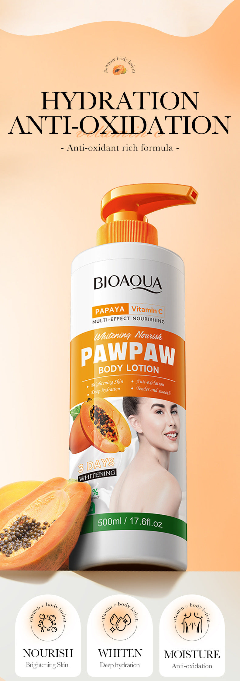 Papaya Vitamin C Whitening Body Lotion BIOAOUA Brightening Body Lotion Cross-Border Wholesale