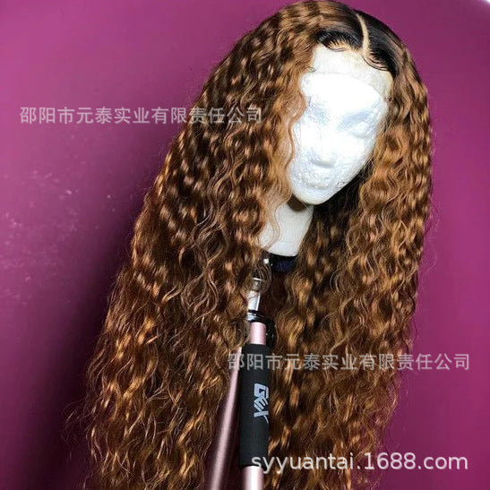 13X4 Highlight Curly Frontal Wig Honey Brown Synthetic Wigs