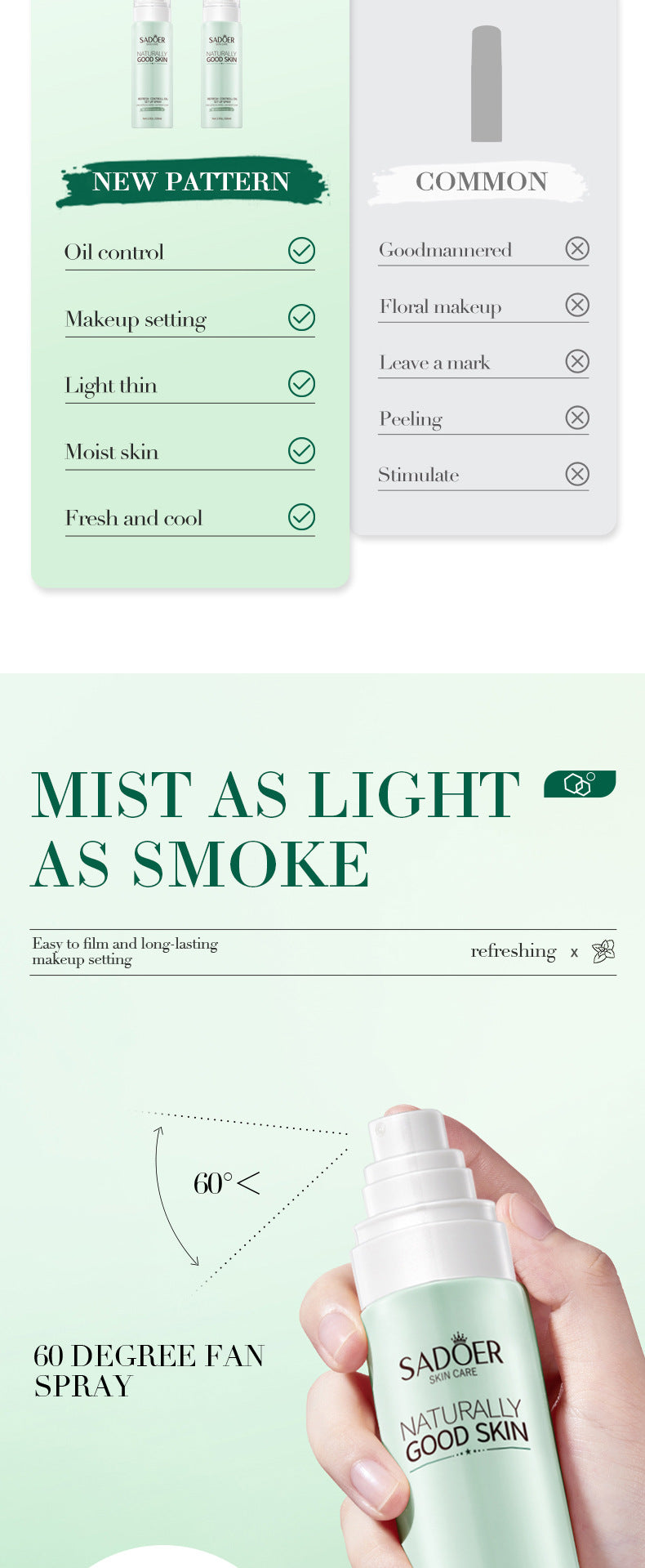 Makeup SADOER Makeup Setting Spray Clear and Refreshing Makeup Setting Moisturizing Spray Cross-Border Foreign Trade Wholesale