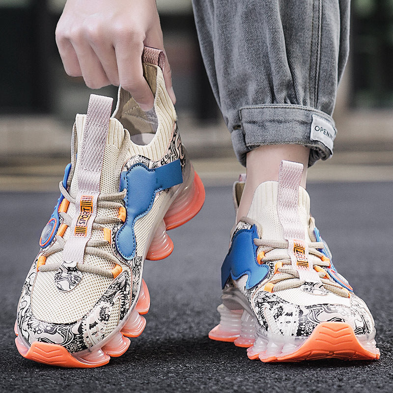 Blade Rebound Men's Shoes Mesh Breathable Running Shoes Youth Trendy Versatile Height Increasing Shock Absorption Sports Shoes