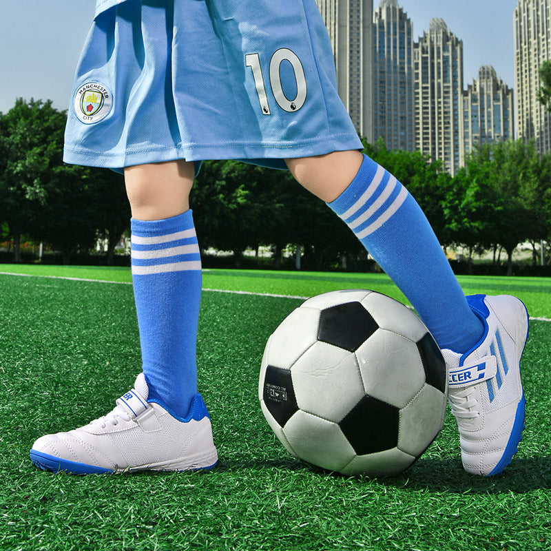 New football shoes for men and women with Velcro for children TF Broken Nail Style Youth Student Grassland Flat Training Shoes