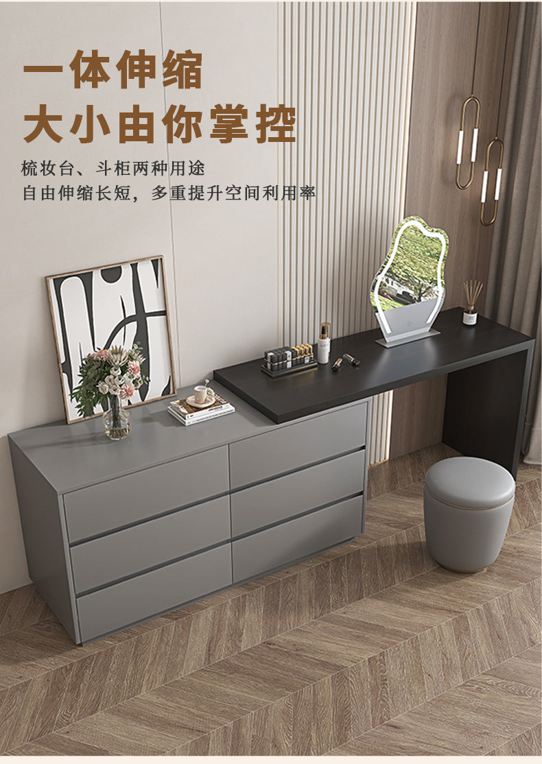 Solid Wood Dressing Table Bedroom Chest of Drawers Integrated Makeup Mirror Dressing Table Storage Cabinet Light Luxury Extendable Makeup Desk