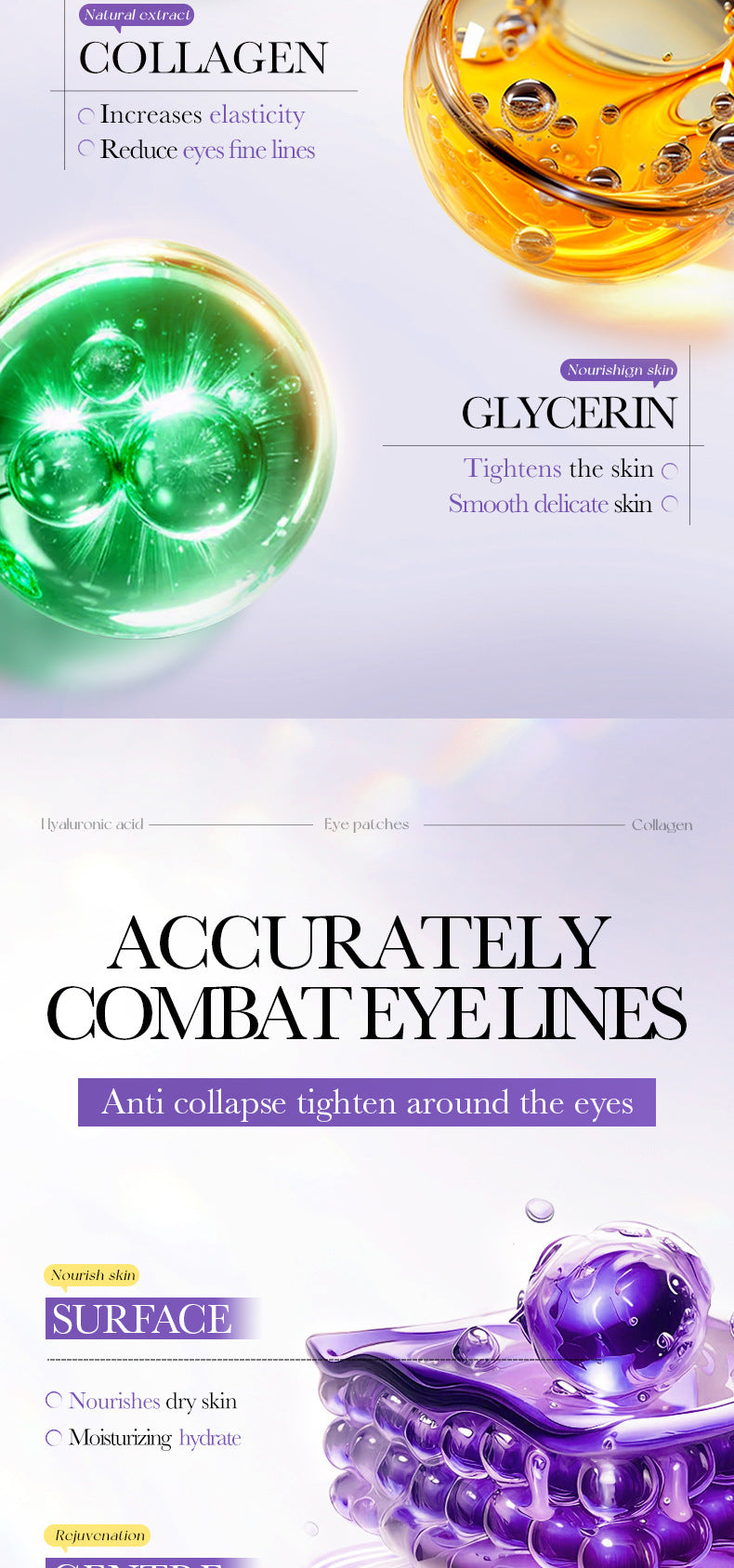 Hyaluronic Acid Microcrystalline Eye Wrinkle Patches SADOER Reduce Eye Fine Lines Eye Mask Cross-Border Wholesale