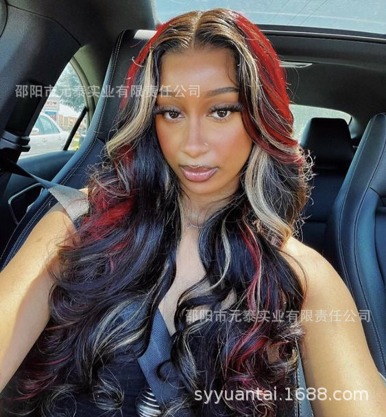 Highlight Wig Red Black 13X4 Synthetic Lace Front Wigs