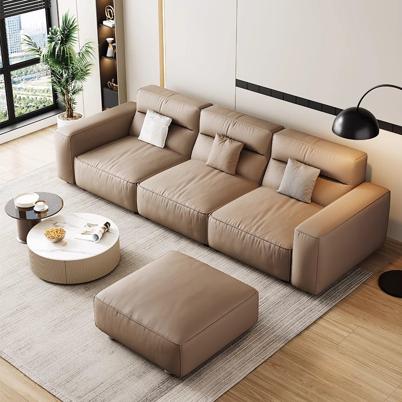 Italian Minimalist Genuine Leather Sofa Small Apartment Modern Simple Living Room Straight High Backrest Cube Sofa Shipping and tax not included