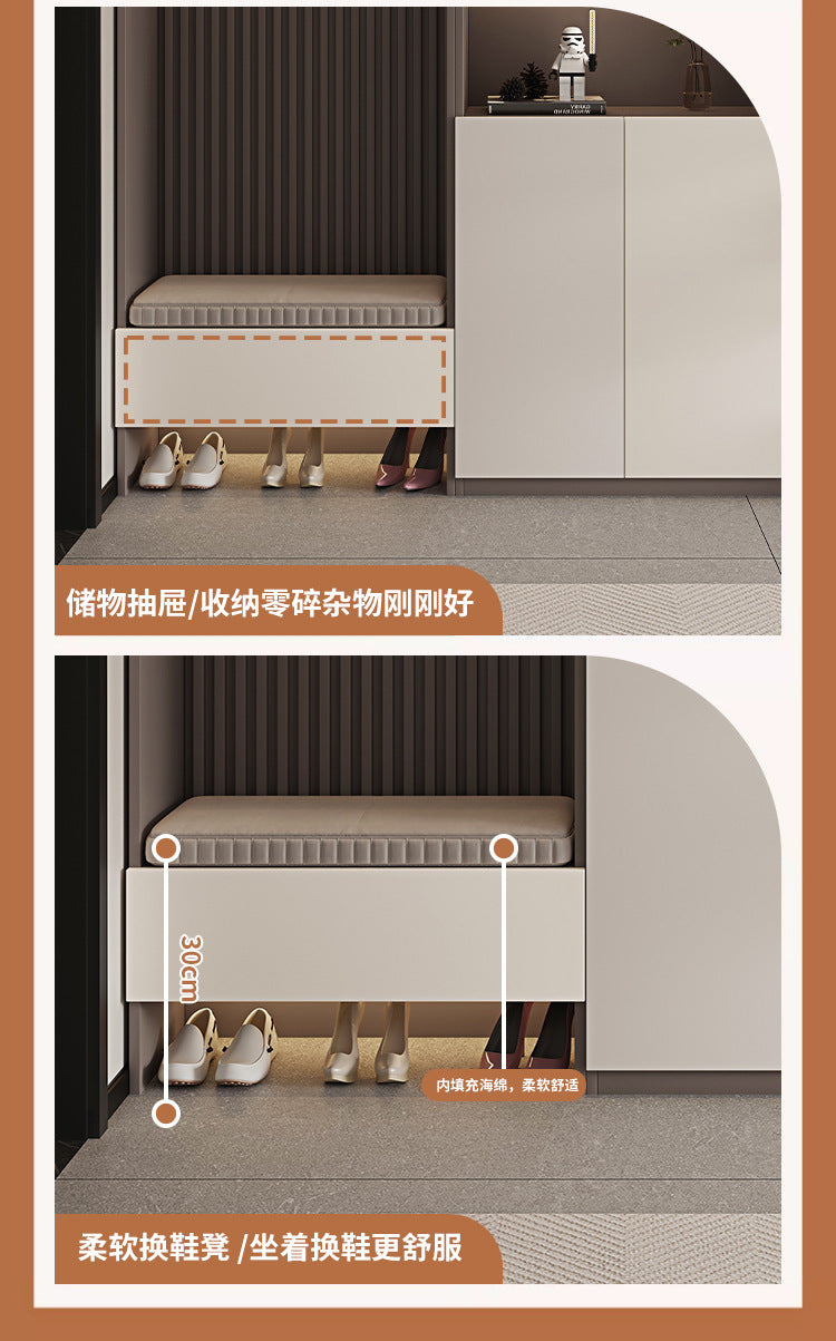 Solid Wood Entryway Shoe Cabinet Home Integrated Cabinet Top-to-Top Cream Style Simple Integrated Partition Large Capacity Doorway Shoe Cabinet