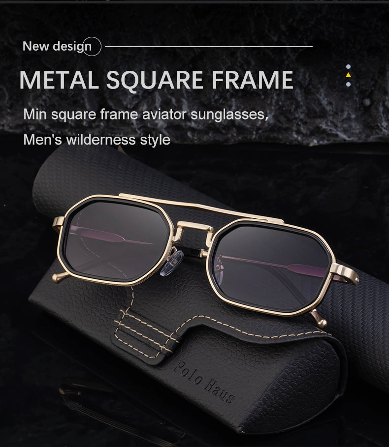 2025New Small Frame Glasses Men Double Beam retro Sunglasses Men's High Sense Full Frame Sunscreen Sunglasses shades