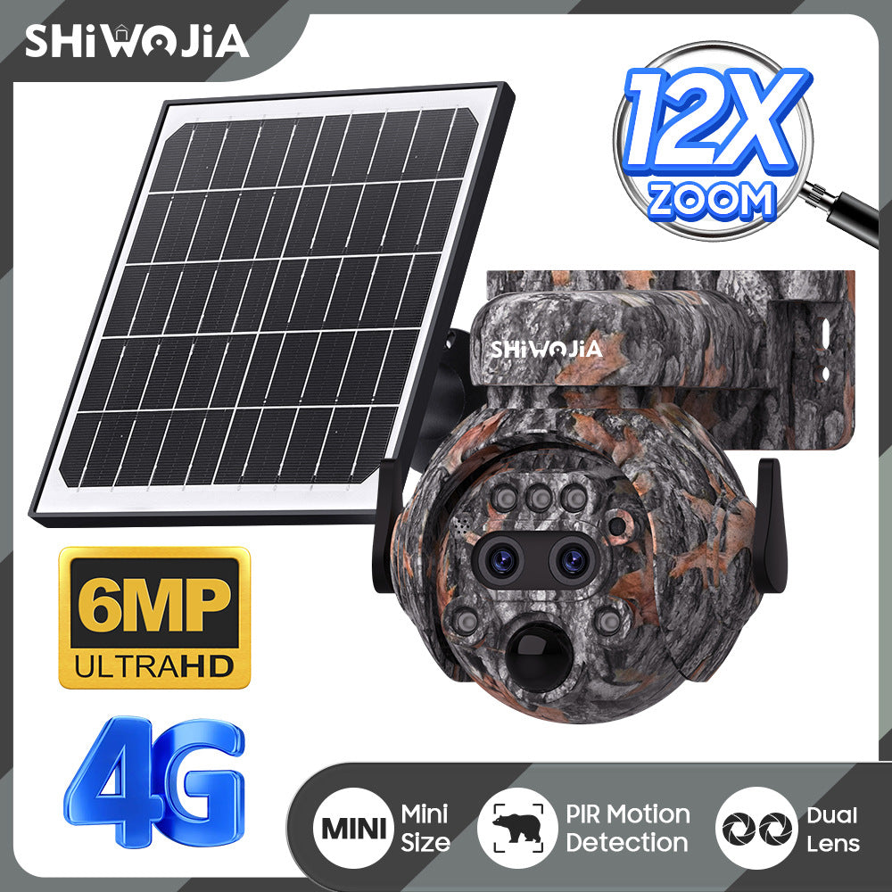 Camouflage122x Zoom Solar Camera Outdoor Forest4G Binocular HD AI Full Color Night Vision Surveillance