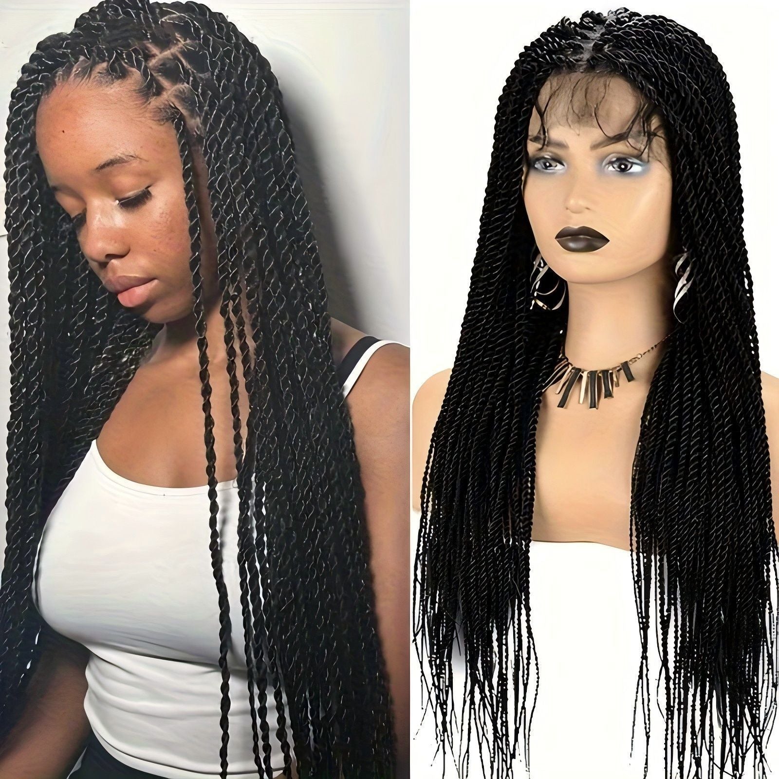 TEMU Cross-Border Foreign Trade Hot-Selling Full Lace Hand-Twisted Two-Pleat Synthetic Hairpiece lace braid wig