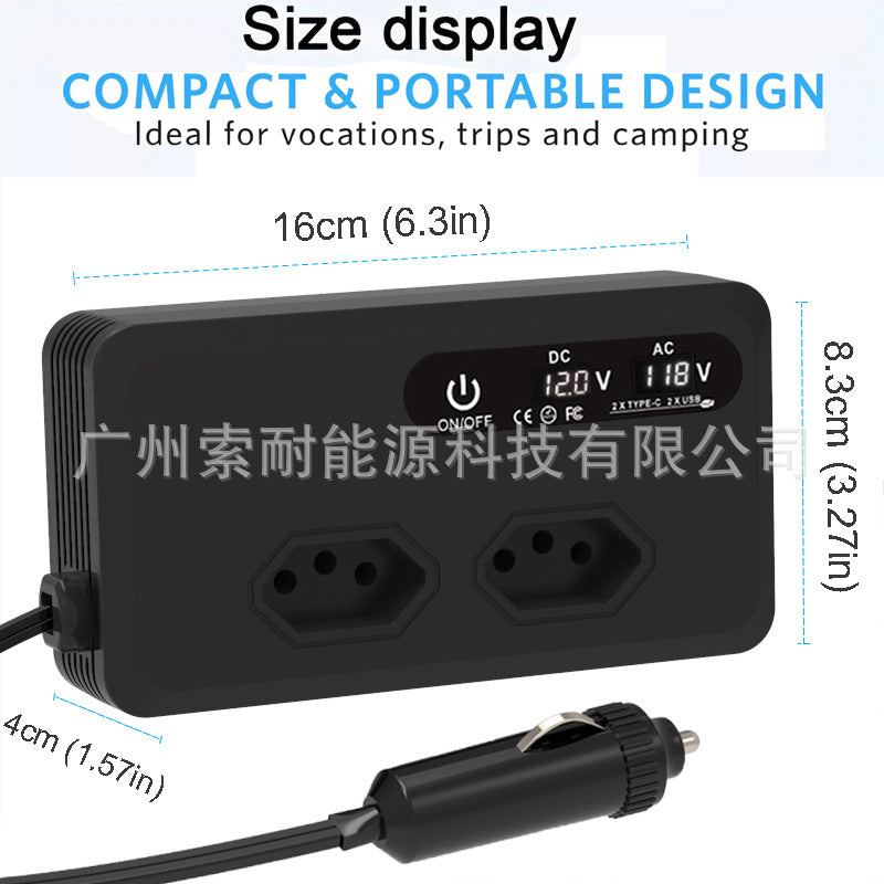 Hot Selling Car Inverter200W 12V Turn110V/220V Double USB/Type-C Mouth inverter