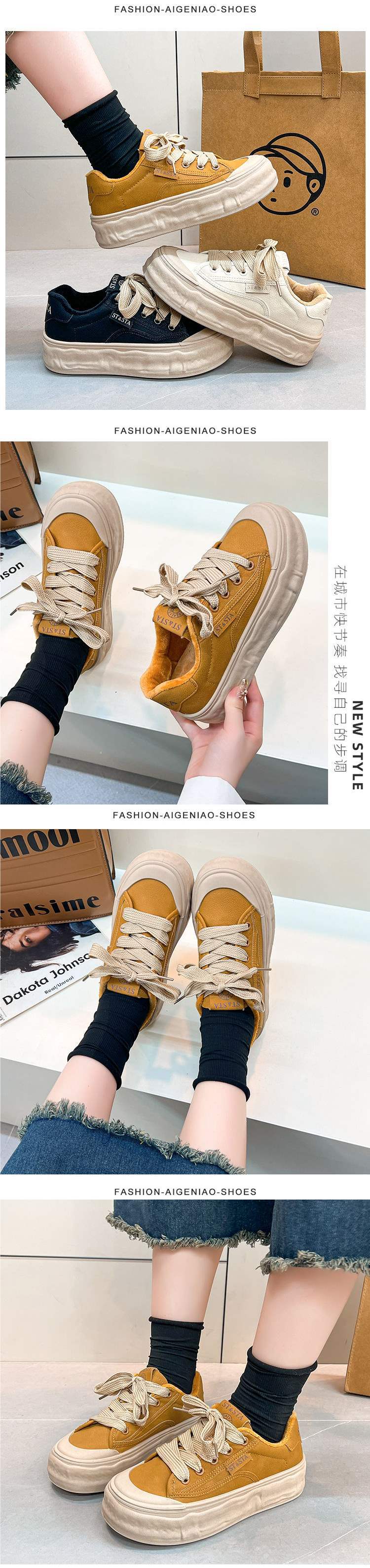 Women's White Sneakers2025New Spring and Autumn Trendy Casual Versatile Platform Thick-Soled Loafers