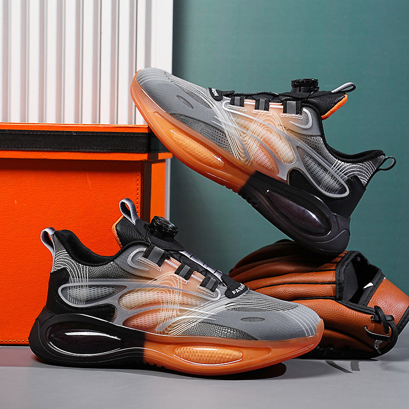 2025Hot-Selling Casual Leather Lightweight Rotating Button Running Shoes for Men with Popcorn Sole, Shock Absorption Sports Shoes