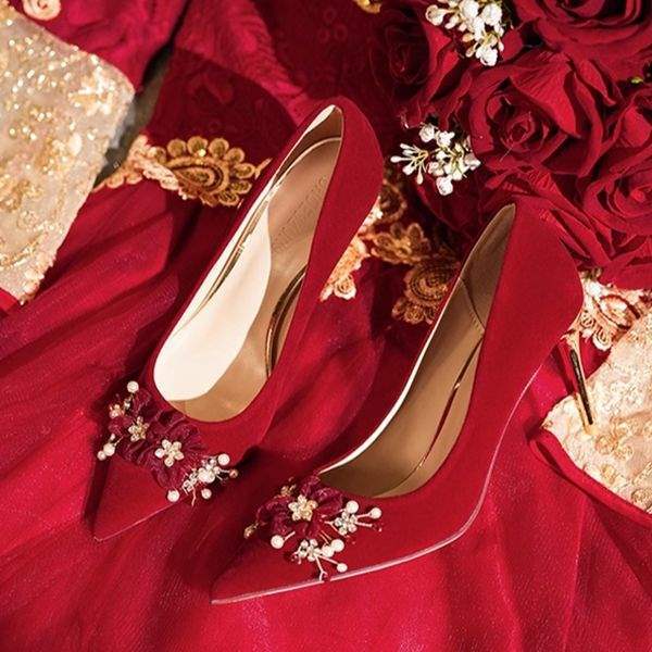 2025New Style Chinese-French Wedding Dress Toast Wedding Banquet Wedding Shoes Women Xiuhe Dress Low Heel Comfortable Bride High Heels