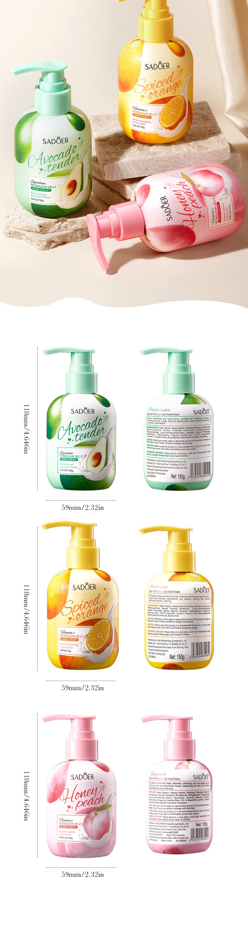 Vaseline Hand Cream150gSADOER Hydrating Anti-Cracking Press Hand Cream  Wholesale