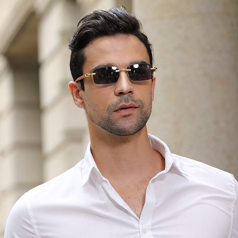 Fashion Sunglasses for Men Frameless Wooden Leg Slingshot Sunglasses Men Trendy Wooden Optical Frame sunglasses