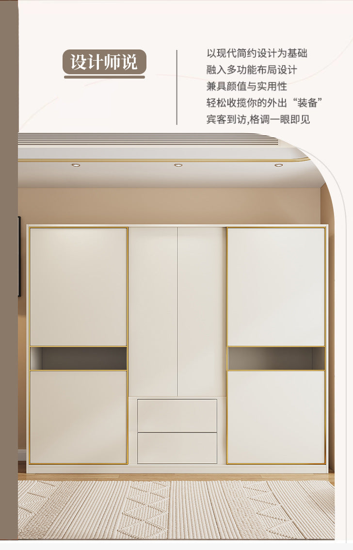 One Door to the Top Solid Wood Sliding Door Wardrobe Modern Simple Home Master Bedroom Sliding Door Large Wardrobe Cream Style