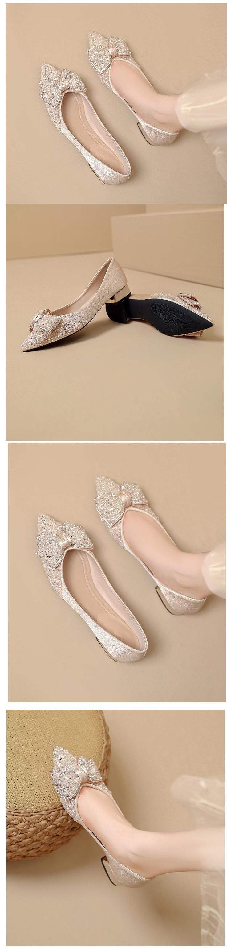 French high heels thick heel bowknot single shoes for women in summer2025New style rhinestone shiny women's shoes, two-way wear