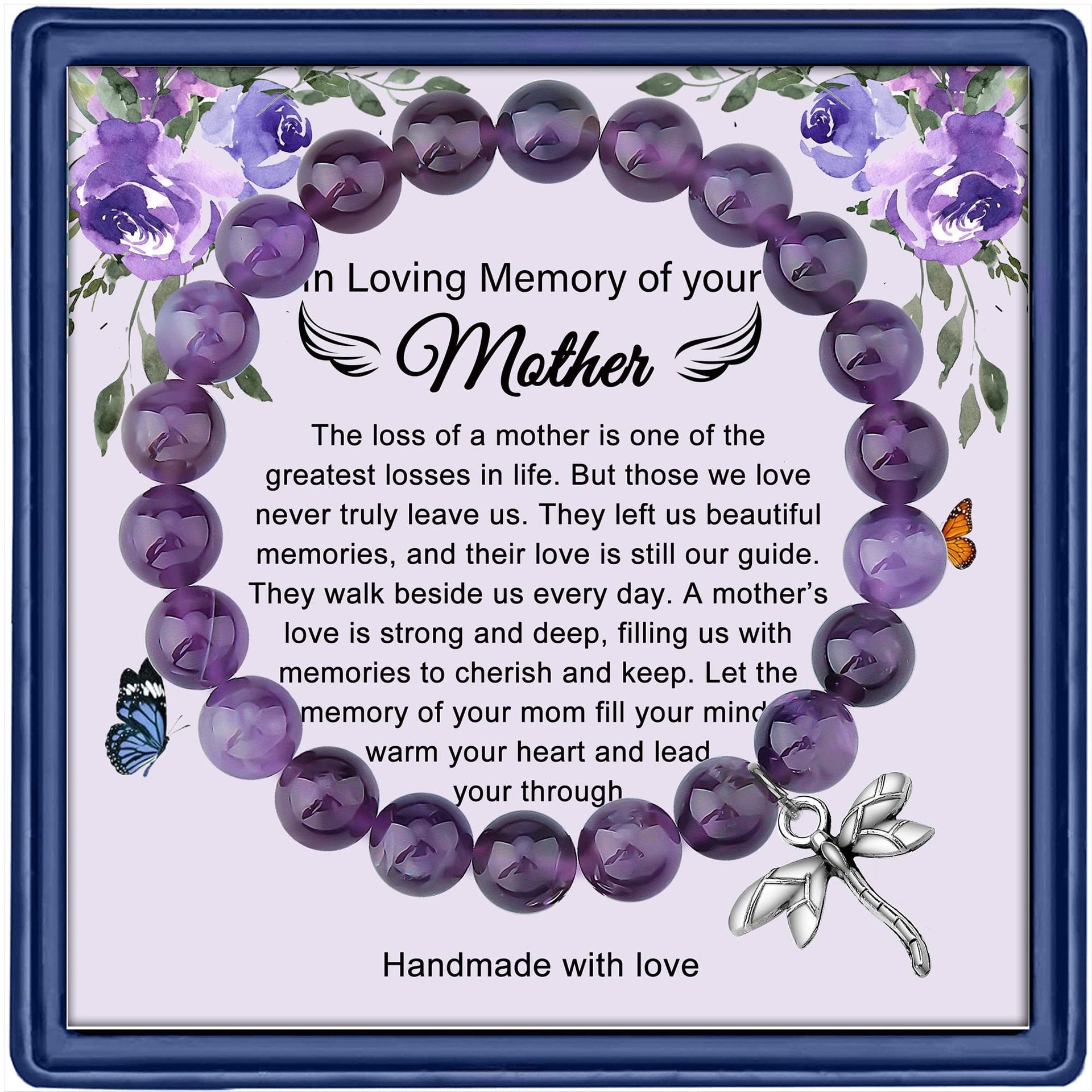 New Arrival Mom Gift Amethyst Bracelet Obsidian Agate Bracelet Mother's Day Angel Pendant Bracelet