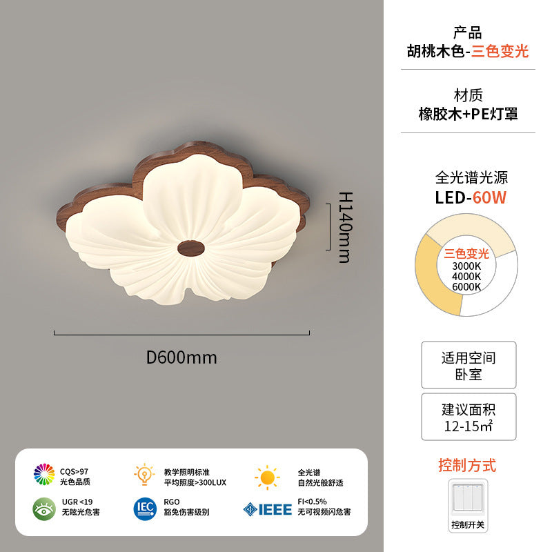 Vintage Cream Style Ceiling Light led Full Spectrum Eye Protection Walnut Wood Living Room Lamp Atmospheric Room Bedroom Lamp