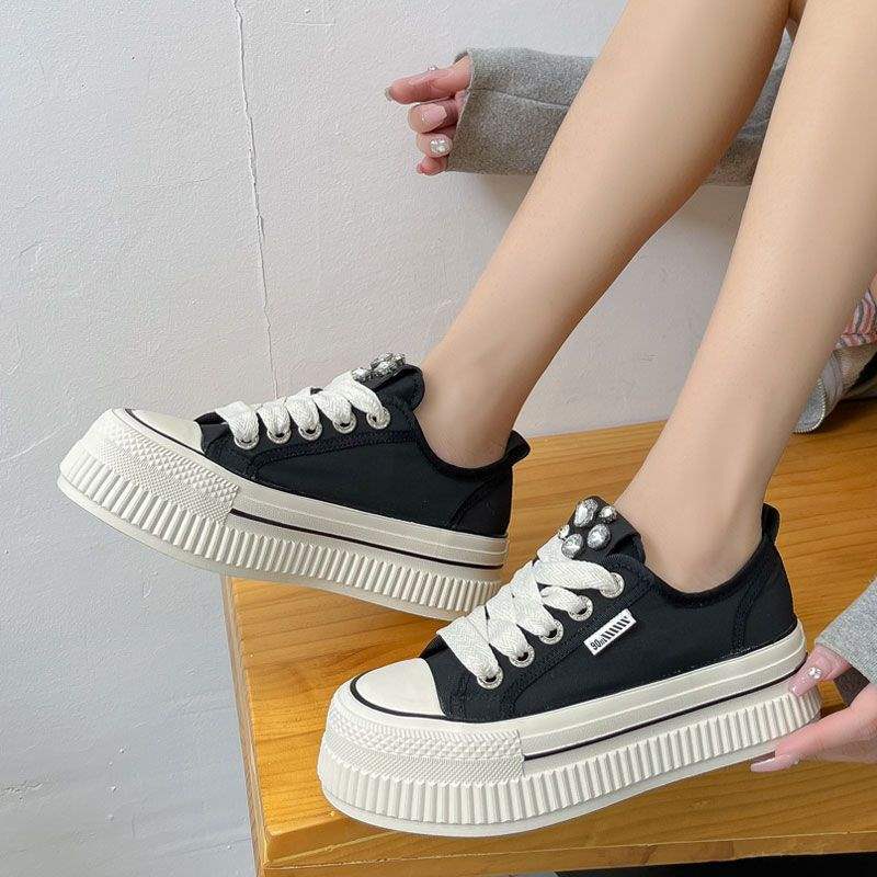 Korean style mesh breathable thick-soled white sneakers for women2025Summer new thin versatile rhinestone sports casual sneakers