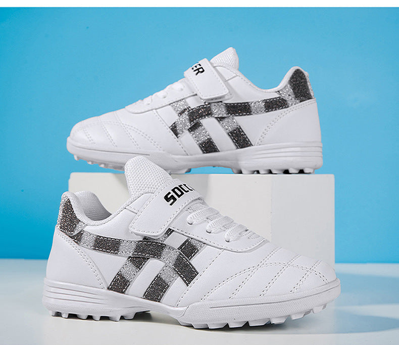 New football shoes for men and women with Velcro for children TF Broken Nail Style Youth Student Grassland Flat Training Shoes