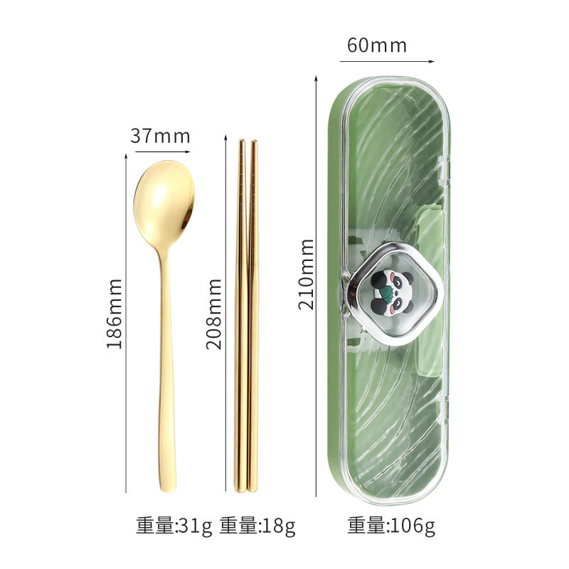 304Stainless Steel Tableware Student Cartoon Portable Tableware Set Work Outdoor Fork Spoon Chopsticks Three-piece Set