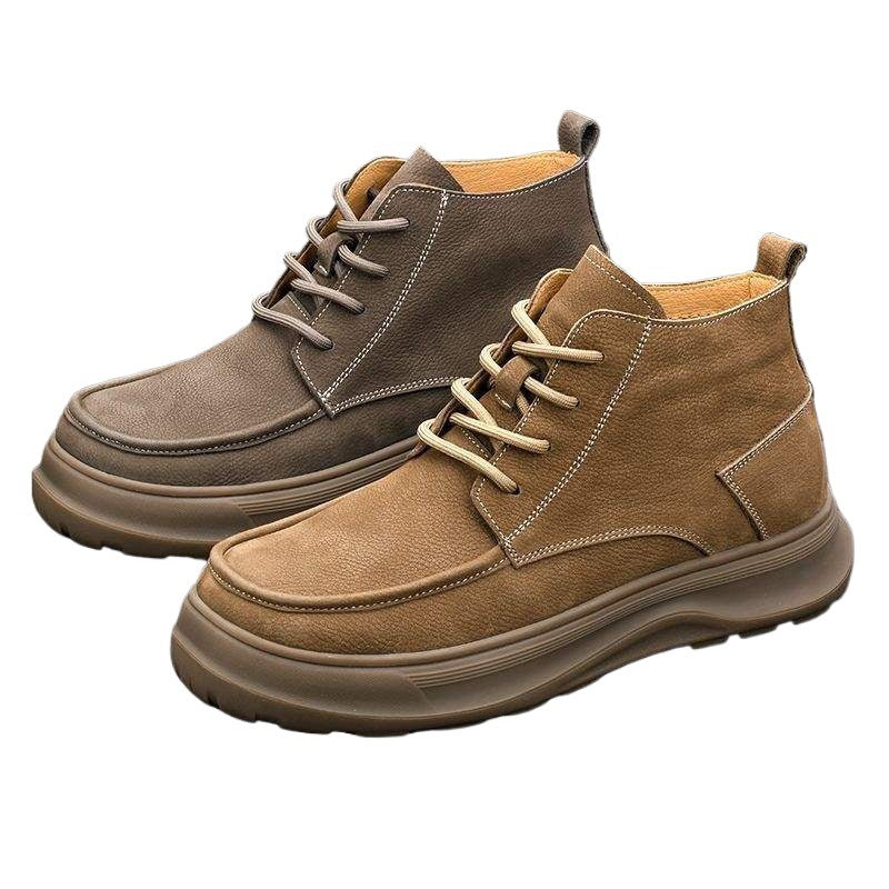 Men's Shoes New Retro Leather Shoes Warm Casual Men's Fleece-Lined Height-Increasing Leather Boots Trendy Martin Boots