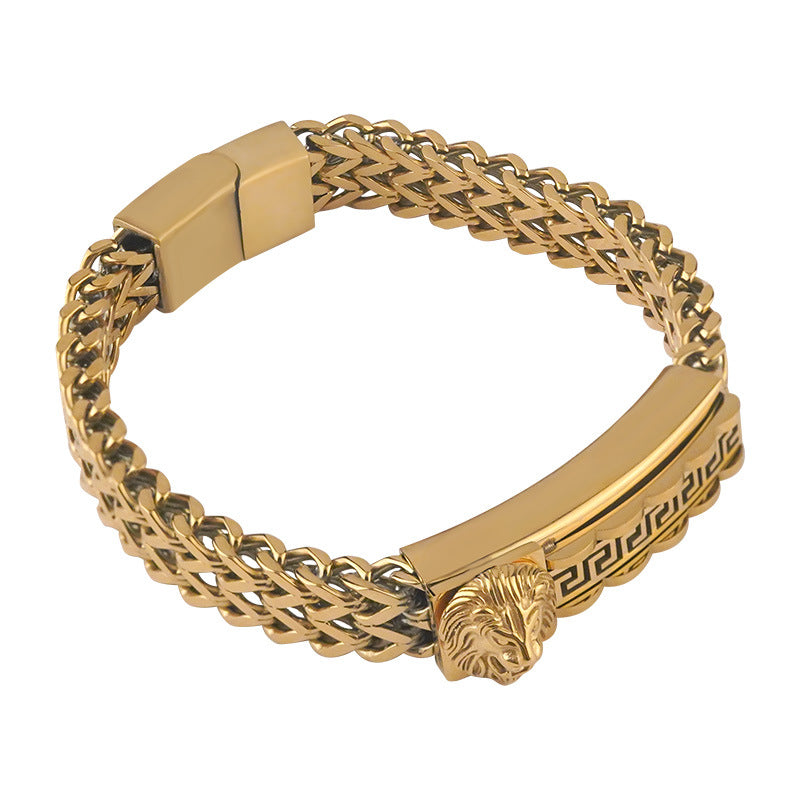 New Stainless Steel Personalized Lion Head Bracelet Titanium Steel Vacuum Plating gold Great Wall Pattern Jewelry