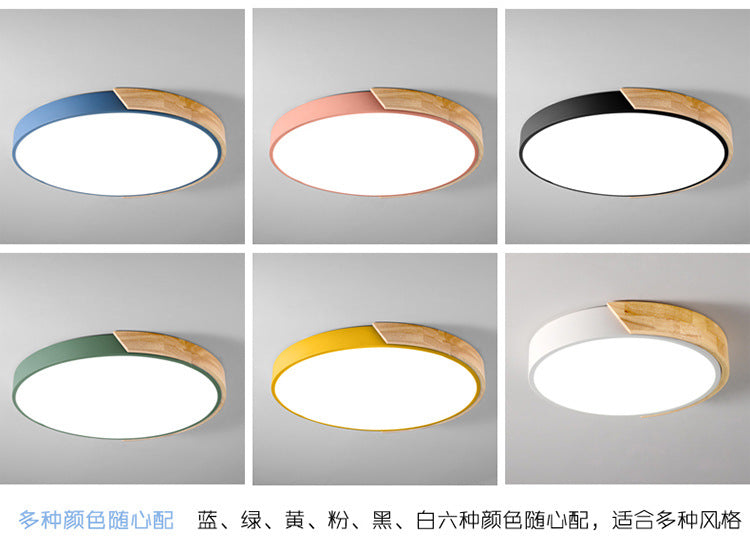 Macaron Solid Wood Ceiling Light led Bedroom Lamp Round Nordic Iron Art Room Lamp Creative Living Room Lamp for Home Use