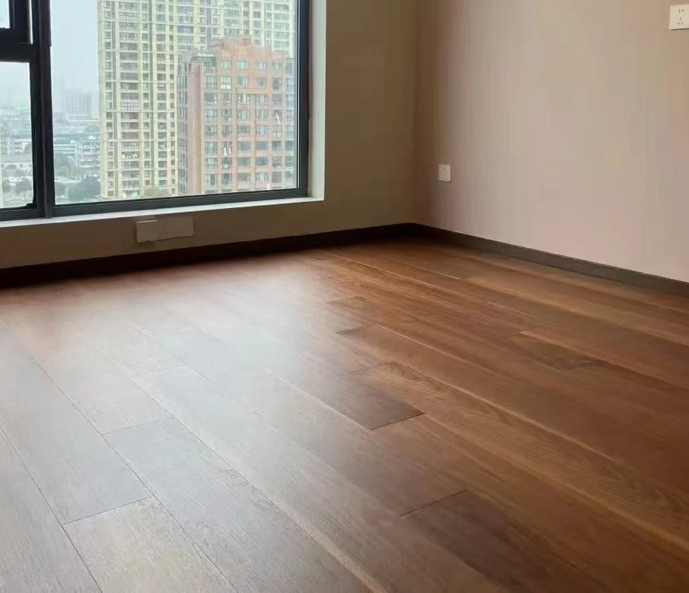 18mm Solid Wood Engineered Black Walnut Flooring | Customizable Three Layer Hardwood Panels High-End Residential Villa