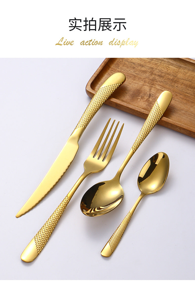 Stainless Steel Western Cutlery Star Diamond Knife Fork Spoon24Western-style Steak Knife, Fork, and Spoon Gift Set