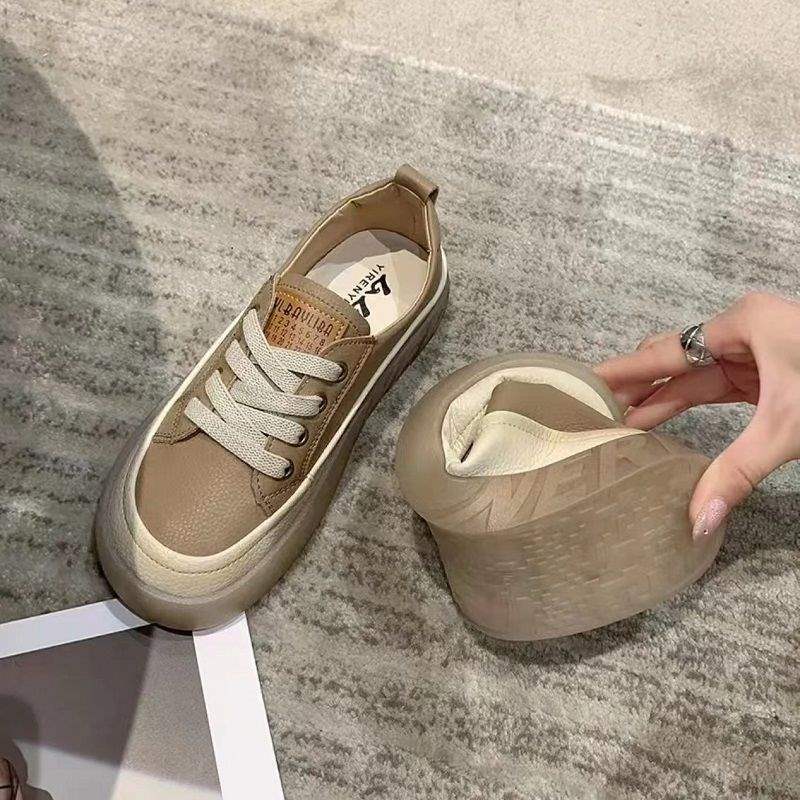 2025Autumn New Fashion Versatile Soft Sole Soft Surface Lace-up Casual White Shoes Slip-on Thick Sole Women's Single Shoes