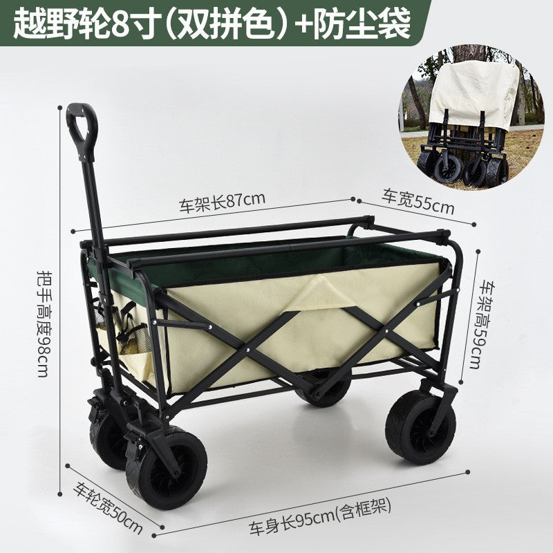 Outdoor Camping Hand-Pulled Stall Cart Reinforced Rear-Opening Picnic Can Be Used at Home with Liftable Table Board Camp Cart Off-Road Wheels
